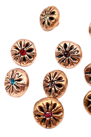 1996 Copper Plated Flower Buttons With Swarovski Crystals, Set of 20