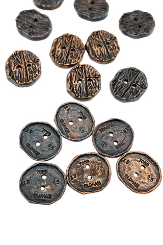 1995 Todd Oldham Copper-Plated & Ebonized Wood Grain Buttons, Set of 14