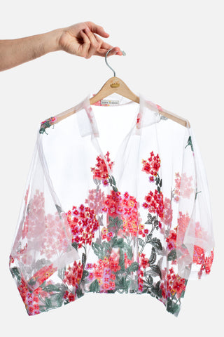 Coral Hydrangea Sheer Shirt