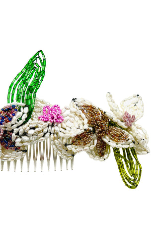 Spring 1993 Todd Oldham Hand Strung Glass Beaded Flower Hair Comb Barrette