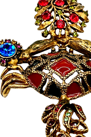 Fall 1996 Todd Oldham 24 kt Gold Plated With Ebonized and Enameled Crab Brooch