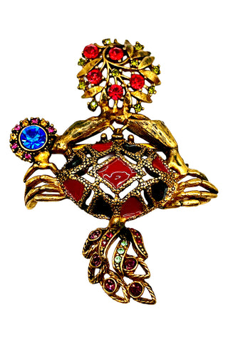 Fall 1996 Todd Oldham 24 kt Gold Plated With Ebonized and Enameled Crab Brooch