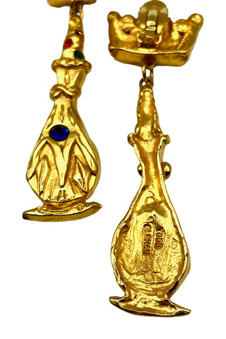 Fall 1993 Todd Oldham 24 kt Gold Plated Crown With Decanter Drop Earrings