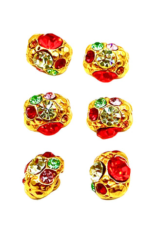 1995 24 kt Gold Plated Swarovski Crystal Encrusted Pebble Buttons, Set of 6