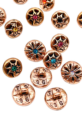 1996 Copper Plated Flower Buttons With Swarovski Crystals, Set of 20