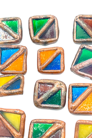 Todd Oldham Hand Made Stained Glass in Copper Buttons, Set of 12