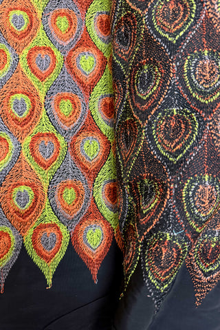 Embroidered Peacock Feather Vintage Fabric Roll