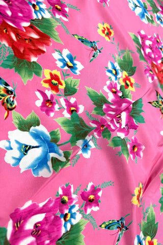 Printed Silk Charmeuse Vintage Fabric Panel "Rose Trellis"