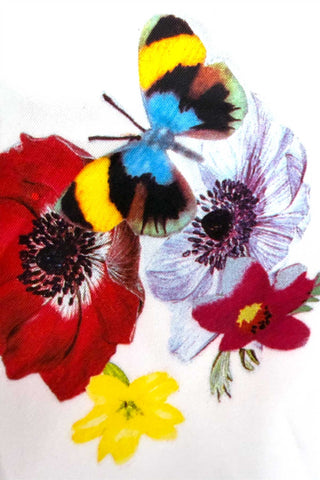 Vintage Knit Butterfly and Flower Print, 4 Panel Set