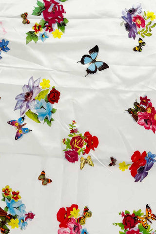 Set of 4 Vintage Satin Fabric Panels "Butterfly Floral"