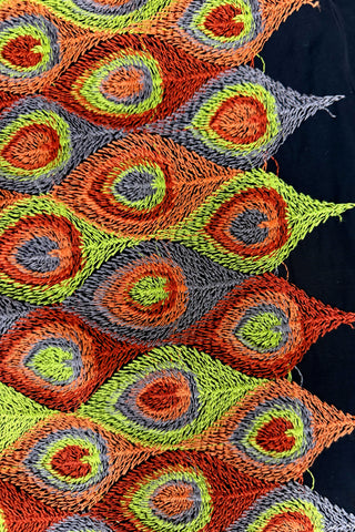 Embroidered Peacock Feather Vintage Fabric Roll