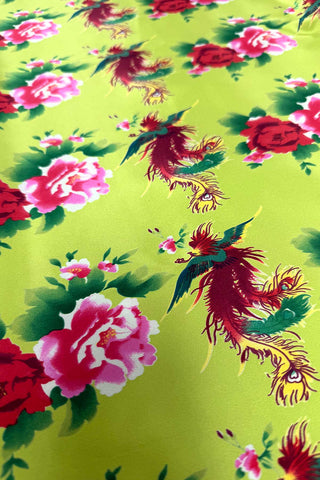 Printed Silk Charmeuse Vintage Fabric Panel "Peacock and Peony"