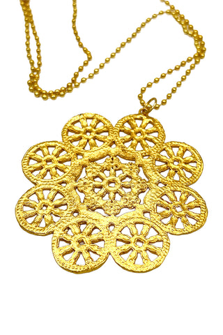 1993 Round Doily 24 kt Gold Plated Charm Necklace