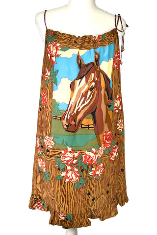 Todd Oldham Silk Charmeuse 1990 Fabric Horse Print Shift Dress