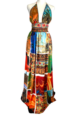 Spring 1994 Todd Oldham Patchwork Print Georgette Halter Dress