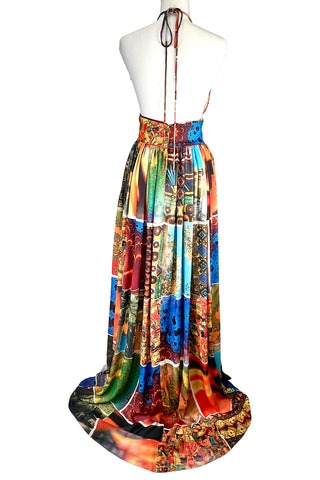Spring 1994 Todd Oldham Patchwork Print Georgette Halter Dress