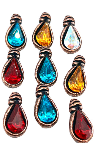 1994 Ebonized Copper Rain Drop Buttons with Jewel Tone Crystals, Set of 11
