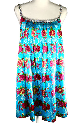 Todd Oldham 1995 Silk Charmeuse Mini Shift Dress with Crystal Straps