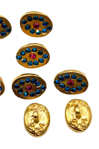 1995 24 kt Gold Plated Ocean Eyes Buttons With Swarovski Crystals, Set of 12