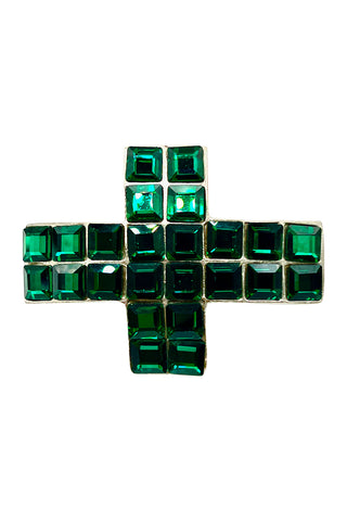 Fall 1994 Todd Oldham Silver Plated Barrette With Green Crystals