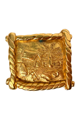 24 kt Gold Plated Landscape Painting Belt Buckle