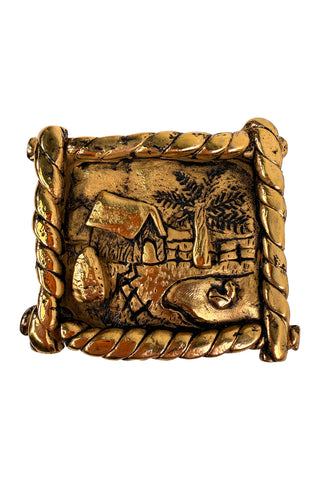 24 kt Ebonized Gold Plated Landscape Painting Belt Buckle