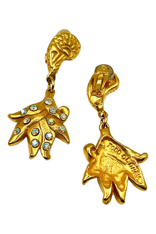 Fall 1993 Todd Oldham 24 kt Gold Plated Paisley Top With Jeweled Flame Drop Earrings
