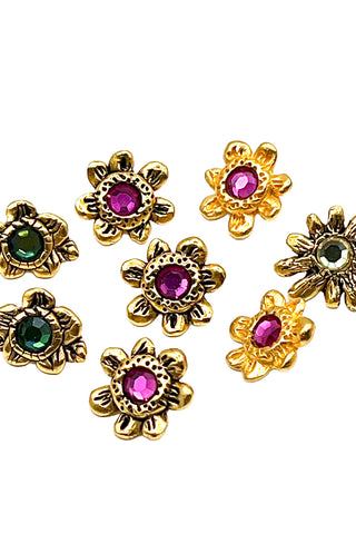 1995 Tiny Daisy With Single Swarovski Crystal 24 kt Gold Plated Buttons, Set of 8