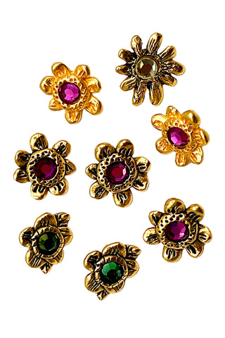1995 Tiny Daisy With Single Swarovski Crystal 24 kt Gold Plated Buttons, Set of 8