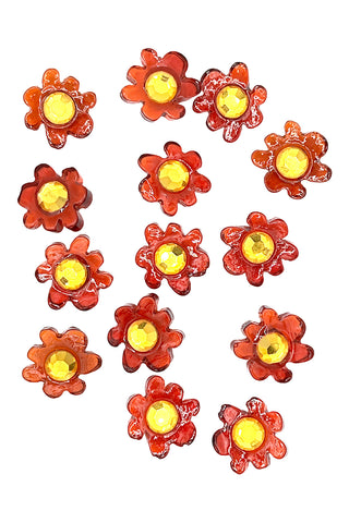 1994 Lucite Flower Buttons with Swarovski Crystals, Set of 14, "Poppy"