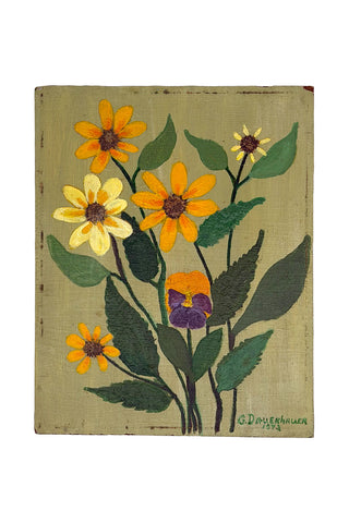 VIntage Flower Painting with Natural Collaged Details