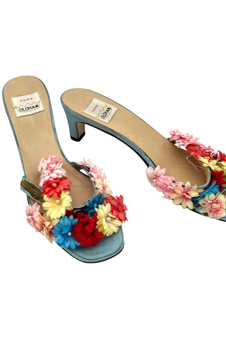 Spring 1997 Todd Oldham Silk Floral Appliqué Sandals, Size 40