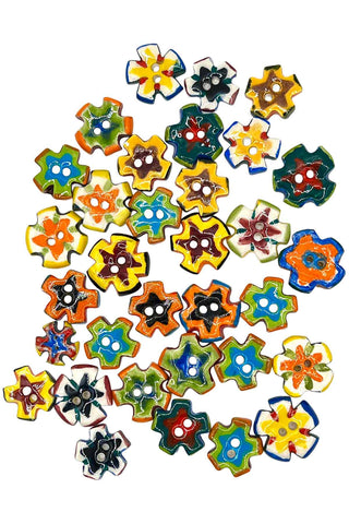 Vintage Todd Oldham Porcelain Hand Painted Star Shaped Buttons Mixed, Set of 30