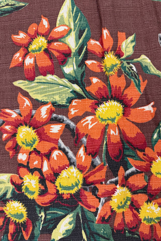 Vintage 1950s Floral Print Cotton Rayon, 2.33 Yard Panel