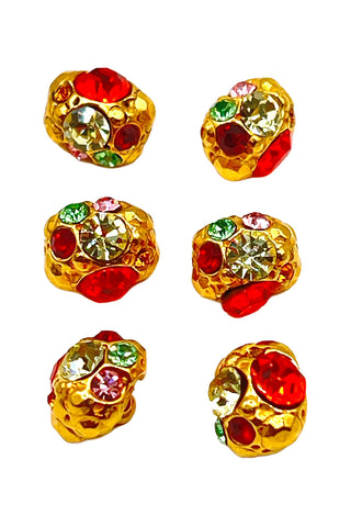 1995 24 kt Gold Plated Swarovski Crystal Encrusted Pebble Buttons, Set of 6