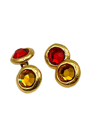Vintage Todd Oldham 24 kt Gold Plated Cuff Links With Ruby and Amber Swarovski Crystals