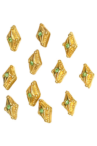 1994 24 kt Gold Plated Diamond Shaped Button With Lime Swarovski Crystals, Set of 10