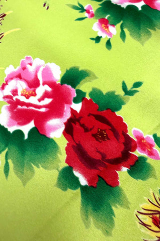 Printed Silk Charmeuse Vintage Fabric Panel "Peacock and Peony"