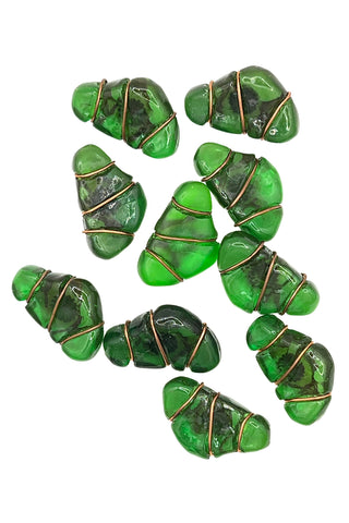 Vintage Todd Oldham Hand Poured Resin and Copper Wire Buttons, Set of 10 – Green