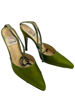 Spring 1996 Todd Oldham Moss Green Satin Mule Heels, Size 39