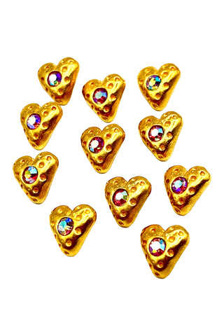 Vintage Todd Oldham 24 kt Gold Plated Heart Button With Single Swarovski Crystal, Set of 11