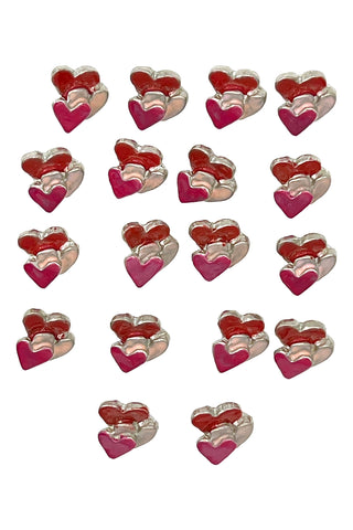 1996 Heart Trio Lacquered Silver Plated Buttons, Set of 18