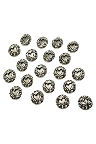 1995 Silver Plated Heart and Stud Buttons, Set of 20