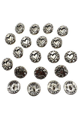 1995 Silver Plated Heart and Stud Buttons, Set of 20