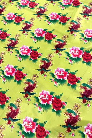 Printed Silk Charmeuse Vintage Fabric Panel "Peacock and Peony"