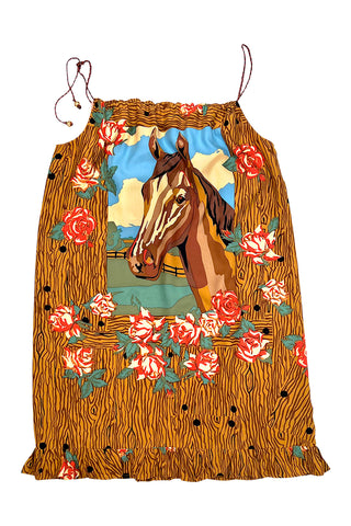 Todd Oldham Silk Charmeuse 1990 Fabric Horse Print Shift Dress