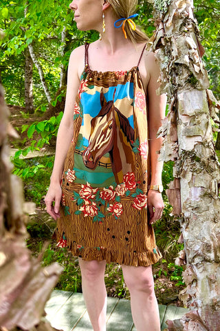 Todd Oldham Silk Charmeuse 1990 Fabric Horse Print Shift Dress