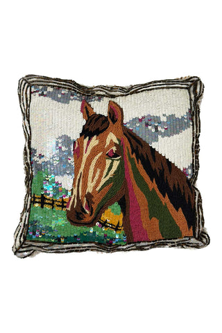 Beaded, Sequined and Embroidered Horse Pillow