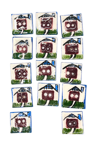 Todd Oldham Hand Painted House Porcelain Buttons, Set of 14