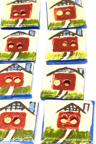 Todd Oldham Hand Painted House Porcelain Buttons, Set of 14